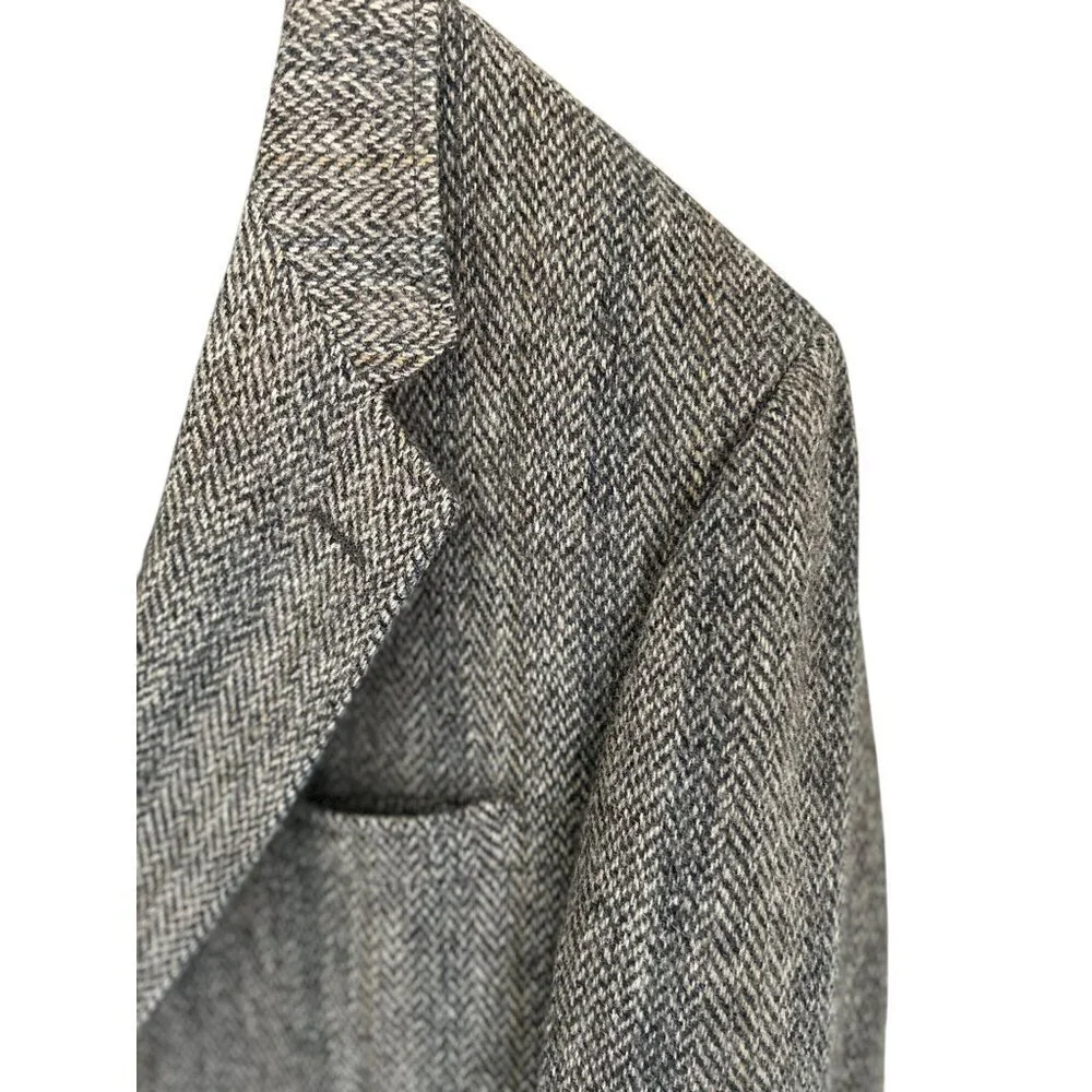 Vtg BALTMAN Cricketeer Mens Herringbone Wool Blazer Jacket Gray 2-Button Classic